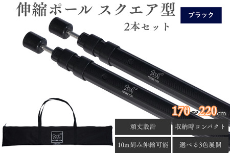 FUTURE FOX 伸縮ポール スクエア型 170㎝〜220㎝ ブラック [FF16-02] // キャンプ アウトドア フューチャーフォックス