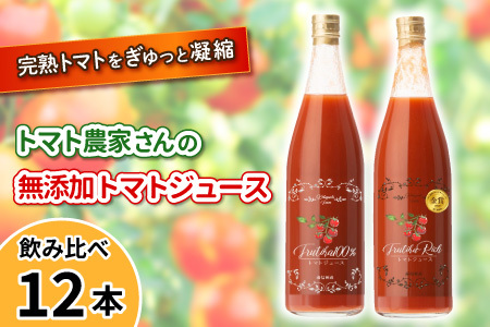数量限定★金賞受賞!トマト農家さんの無添加トマトジュース 飲み比べセット 大ビン12本 無塩 無添加 トマトジュース トマト 野菜ジュース ストレートジュース 野菜