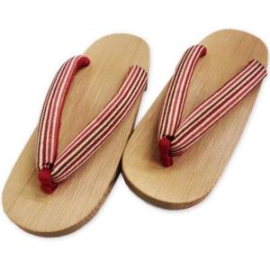 木曽ねずこ下駄 縞柄小豆鼻緒 女性用 並寸