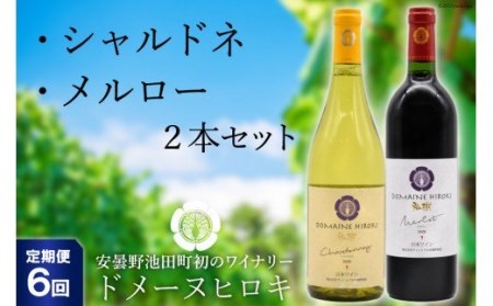 [6回定期便] 自社農園100% ワイン 白 赤 シャルドネとメルローのセット 750ml×2本 6回 総計9000ml [ヴィニョブル安曇野(ドメーヌ・ヒロキ) 長野県 池田町 48110824] 白ワイン 赤ワイン お酒 酒