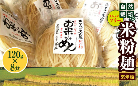 グルテンフリ 自然栽培の米粉麺(玄米麺)120g×8食