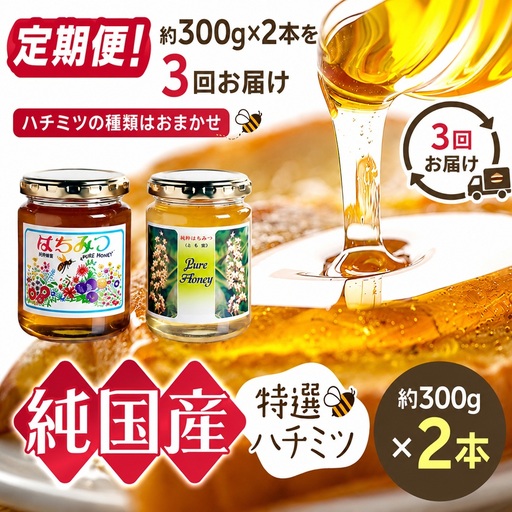 [定期便]芳川養蜂場特選ハチミツ 約300g × 2本 × 3回 | ハチミツ はちみつ 蜂蜜 国産 定期便 長野県 信州 木島平村