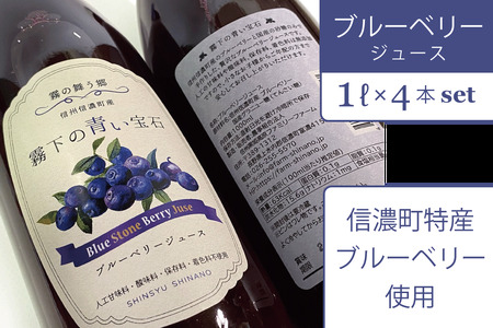 [ふるさと納税]ぶんぶく亭「Stoneブルーベリージュース」1L×4本 信濃町産のブルーベリーを贅沢に使った濃厚なジュースです[長野県信濃町]