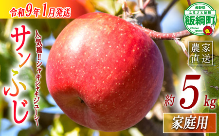 [ 年明け発送 ] りんご サンふじ 家庭用 5kg 丸西農園 沖縄県への配送不可 2027年1月上旬頃から2027年1月中旬頃まで順次発送予定 令和8年度収穫分 特別栽培農産物 ( 除草剤 化学肥料 不使用 ) 信州 果物 フルーツ リンゴ 林檎 長野 予約 農家直送 長野県 飯綱町 [2101]