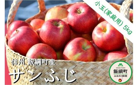 小ささに訳あり サンふじ(小玉)家庭用5kg ※沖縄および離島への配送不可[令和6年度収穫分]※ 2024年12月中旬頃から2025年1月上旬頃まで順次発送予定 大友農場 エコファーマー認定 長野県飯綱町 [1387]