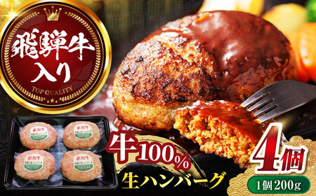 飛騨牛 生ハンバーグ(200g×4個) 牛肉 100% 手ごね 特大 国産牛 冷凍 和牛 岐阜市/丸福商店 [ANBO029]