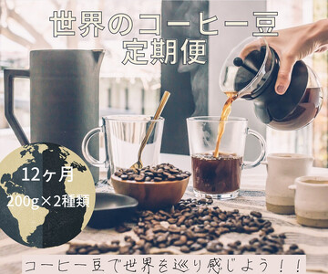 [コーヒー豆定期便12か月]『焙煎幸房“そら"』世界を旅するコーヒー 浅煎り〜深煎りおまかせ 200g×2袋(2種類合計400g)