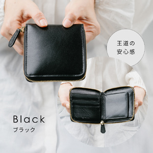 二つ折り財布 本革 レディース BLACK|二つ折り