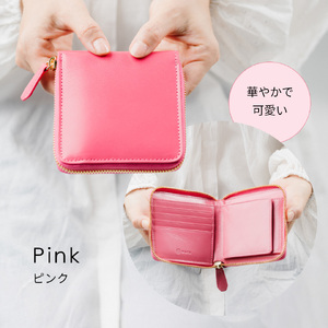 二つ折り財布 本革 レディース PINK|二つ折り