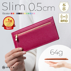 長財布薄型 レディース 本革 フクシアピンク MURA|長財布