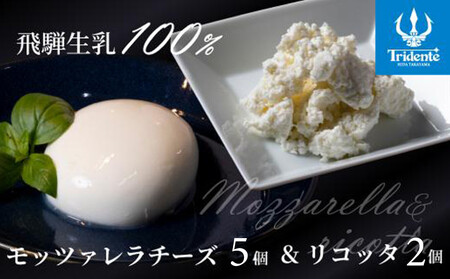 飛騨生乳100％ モッツァレラ5個 & リコッタ2個セット | セット チーズ 冷蔵 濃厚 低温殺菌 乳製品 おいしい 人気 チーズ工房トリデンテ LF015