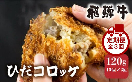 [定期便全3回]飛騨牛コロッケ 120g×10個×3回 FU101|レンジ 揚げ調理済 手作り 揚げ物 フライ 惣菜 冷凍食品 洋風惣菜 揚げ物 シェア 自然解凍可