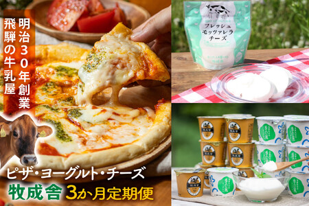 【3か月定期便】牧成舎おススメ飛騨ピザ・チーズ・ヨーグルトのバラエティセット｜乳製品 詰合せ デザート 惣菜 乳飲料 牧成舎 DF232