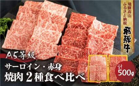 2種食べ比べ焼肉!飛騨牛 A5等級 ( サーロイン250g+赤身もも 250g) 500g 丹生川精肉