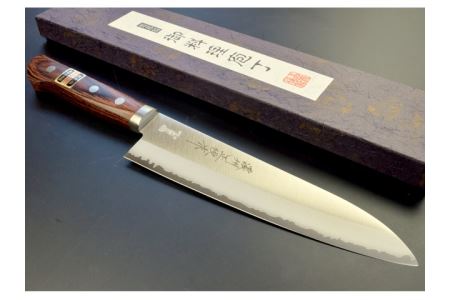H25-36 V金10ゴールド剣型包丁180mm 濃州正恒作 マホガニ柄 口金付（CV-602M）