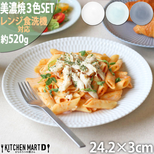 【美濃焼】 さざなみ 24丸皿 3色セット 白 青白 ブルーグレー 瑞浪市 / JS企画 小田陶器 プレート 皿 丸皿 [AZAZ098]