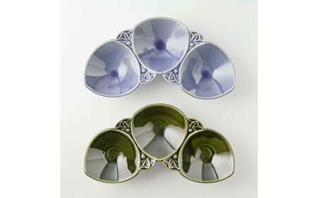 [美濃焼] asumi(彩澄) 21cm 三連花皿 オリーブ ・ パープル 箱入り 2色セット 78193702 瑞浪市 / やまに 食器 小鉢 リサイクル [AZCR015]