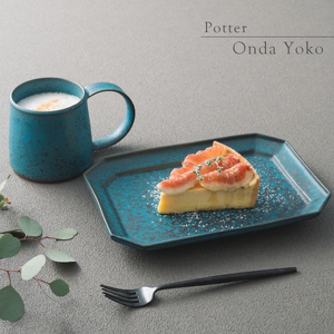 [美濃焼] 恩田陽子 カフェオレマグカップ 隅切長角皿 L 各1枚セット グリーン 瑞浪市 / JS企画 マグカップ 皿 プレート セット [AZAZ039]