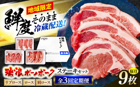 [3回定期便] ※冷蔵配送/地域限定※ 岐阜県産 豚 瑞浪ボーノポーク ステーキ 1kg 食べ比べセット (リブロース・ロース・肩ロース) 瑞浪市 / きなぁた瑞浪[AZCI059]