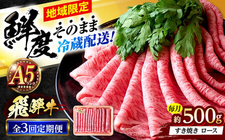 [3回定期便] ※冷蔵配送/地域限定※ 飛騨牛 ロース すき焼き用 500g 瑞浪市 / きなぁた瑞浪 和牛 国産 岐阜県産[AZCI083]