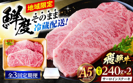 [3回定期便] ※冷蔵配送/地域限定※ 飛騨牛 サーロインステーキ 240g×2枚 瑞浪市 / きなぁた瑞浪 和牛 国産 岐阜県産[AZCI092]