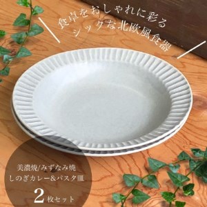 [美濃焼/みずなみ焼]シックな北欧風食器 しのぎカレー&パスタ皿2枚セット(くすみグレー)山喜製陶