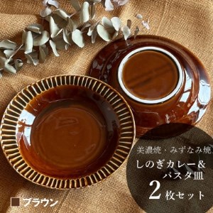 [美濃焼/みずなみ焼]北欧風 しのぎカレー&パスタ皿 2個セット(ブラウン)