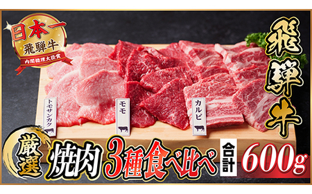 飛騨牛 焼肉厳選3種食べ比べセット(カルビ・トモサンカク・モモ) 約600g_肉 焼肉 牛肉 やきにく ヤキニク バーベキュー_[配送不可地域:離島]
