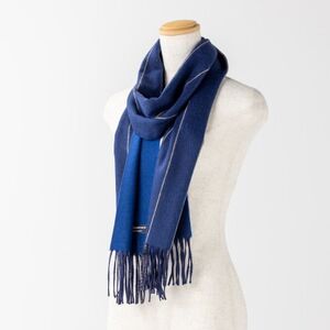 ペンシルストライプ　カシミヤ100%マフラー　(ネイビー・キャメル×ブルー)_装飾品・工芸品 マフラー・手袋 服飾小物 _【1583667】