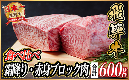 飛騨牛 霜降り・赤身ブロック肉食べ比べ 約600g(各約300g)[冷蔵便](タレ付)A4〜A5等級[配送不可地域:離島]