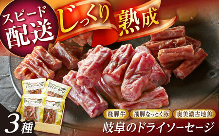 [スピード配送]岐阜のドライソーセージ3種セット / ソーセージ ドライソーセージ セット 肉 加工品 加工肉 飛騨牛 地鶏 熟成 / 恵那市 / 中部食産[AUBW007]