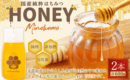 国産 無添加 MINOKAMO HONEY はちみつ 2本（300g×2） 合計600g｜ 藤井養蜂 蜂蜜 ハニー 非加熱 純粋 百花蜜 たれにくい 岐阜