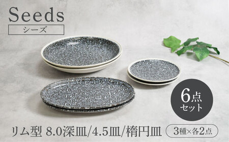 [美濃焼]シーズ seeds リム型 8.0深皿 & 4.5皿 & 楕円皿 3種×各2点 6点セット[カネ定製陶] うつわ プレート セット