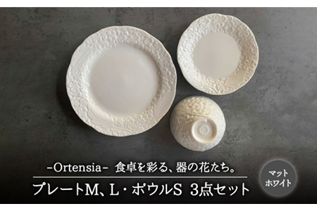 [美濃焼]Ortensia-オルテンシア- マットホワイト プレートL・プレートM・ボウルS 3点セット[Felice-フェリーチェ-藤田陶器]食器 小鉢 茶碗 パスタ皿 ケーキ皿 サラダボウル 