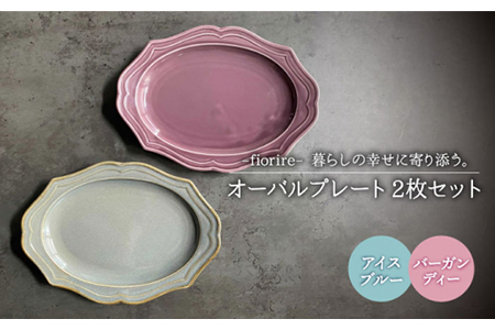 【美濃焼】fiorire-フィオリーレ- オーバルプレート 2枚セット（Burgundy×iceblue）【Felice-フェリーチェ-藤田陶器】食器 楕円皿 パスタ皿 カレー皿 写真映え おしゃれ [MBX003]