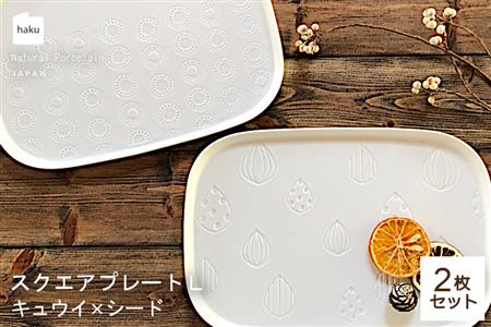 [美濃焼]ラージスクエアプレート L ペアセット 2枚 キュウイ×シード[カネ一古林商店]食器 プレート オフ 白 ホワイト プレゼント セット 家族 おもてなし 美濃焼 日本製 おしゃれ レンジ対応 食洗機対応 送料無料