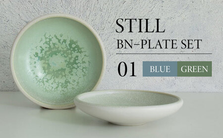 [美濃焼]STILL BN-PLATE SET 01 BLUE×GREEN[Torazawa Ceramics]食器 深皿 プレート パスタ皿 パン 盛り メインディッシュ ペア 夫婦 カップル ブルー グリーン 青 緑 おしゃれ レンジ対応 食洗機対応 送料無料 