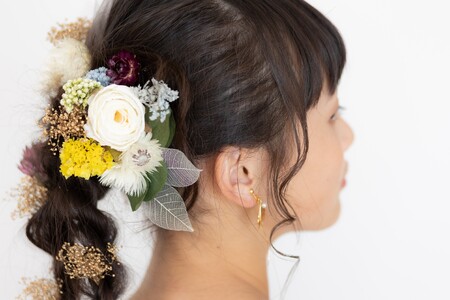 ドライフラワーの髪飾り(ホワイトローズ)