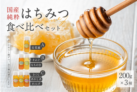 Honey farm Mel『国産純粋はちみつ』200g×3種 食べ比べセット ハチミツ セット 非加熱 蜂蜜 [0086-005]