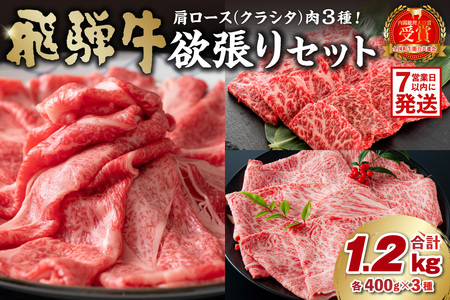 飛騨牛セット 肩ロース(クラシタ)肉(すき焼き用・しゃぶしゃぶ用・焼き肉用)各400g[0016-044-1w]