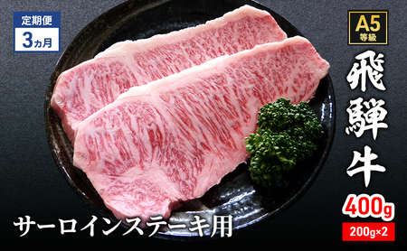 [定期便3ヶ月]牛肉 飛騨牛 サーロイン ステーキ セット 400g(1枚 約200g×2枚) 黒毛和牛 A5 美味しい お肉 牛 肉 和牛 サーロインステーキ [岐阜県瑞穂市]