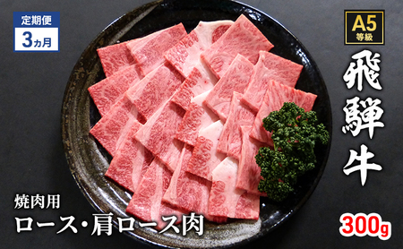 [定期便3ヶ月]牛肉 飛騨牛 焼き肉 セット ロース 又は 肩ロース 300g 黒毛和牛 A5 美味しい お肉 牛 肉 和牛 焼肉 BBQ バーベキュー [岐阜県瑞穂市]