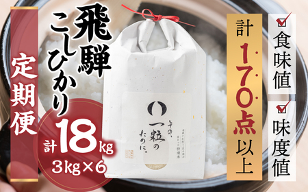 米 定期便 3kg×6回 計18kg 6ヶ月定期便 令和6年産 飛騨コシヒカリ 「その、一粒のために。」お米 精米 飯 ごはん 高級 ギフト 贈り物 白米 新米[Q2385]