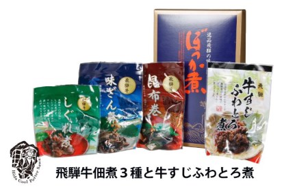 3種の味が楽しめる飛騨牛佃煮と牛すじふわとろ煮 飛騨牛 贈答 のし対応 ご飯のお供 牛肉 佃煮 惣菜 アウトドア [Q100x]