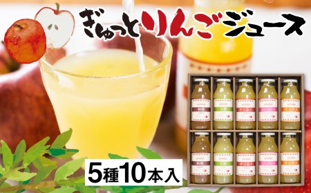 ぎゅっとりんごジュース 5種10本 飲み比べ 化粧箱入り 100%飛騨リンゴを使っておいしさを凝縮したジュース 黒内果樹園 ギフト お中元 にも[Q1867]