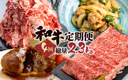 「和牛定期便」定期便 4回 お楽しみ 牛肉 切落し 切り落とし ホルモン もつ 焼肉 ハンバーグ レトルト しゃぶしゃぶ 個包装 国産和牛 総重量2.3kg[Q1542x]