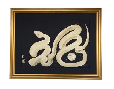 現代水墨画家 白道「一筆白福蛇」|絵画 アート インテリア 手描き 一筆 龍 日本画 現代アート ハンドメイド作品 水墨画 かっこいい 作品 縁起 風水 芸術 2025年 巳年 へび 蛇 干支