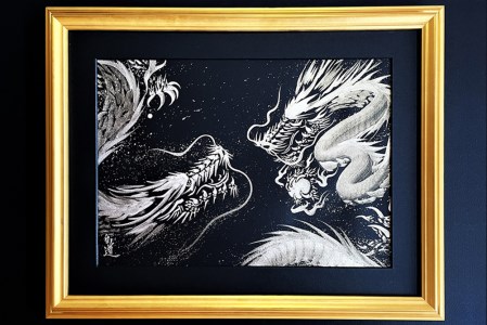 現代水墨画家 絵師白道 作「一筆銀双龍」｜絵画 アート インテリア 手描き [0623]