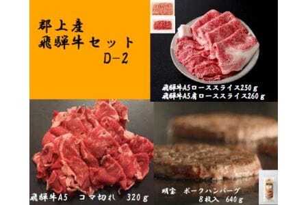 郡上産 飛騨牛セットD-2[A5等級]こま切れ320g・ローススライス250g・肩ローススライス260gと明宝ポークハンバーグ8枚