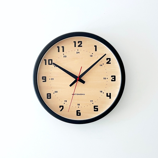 KATOMOKU muku clock 8 ≪km-81BKRCS≫木製掛け時計(ブラック/SKP電波スイープムーブメント(連続秒針))[R7542]